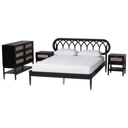 Baxton Studio Florica Art Deco Black Wood Queen 4-Piece Bedroom Set with Two Nightstands